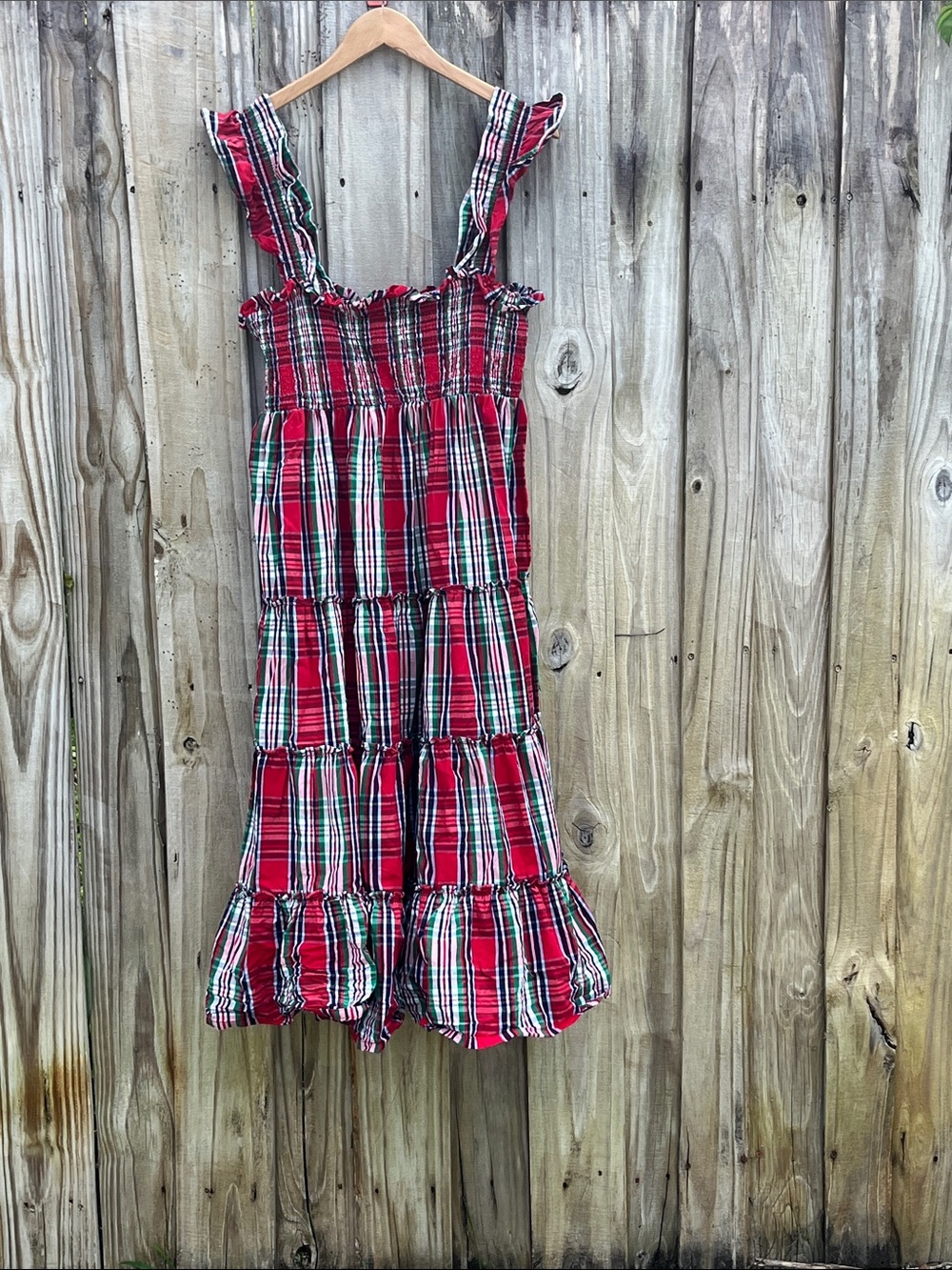 Crown & Ivy Red Plaid Ruffle-Strap Tiered One-Piece